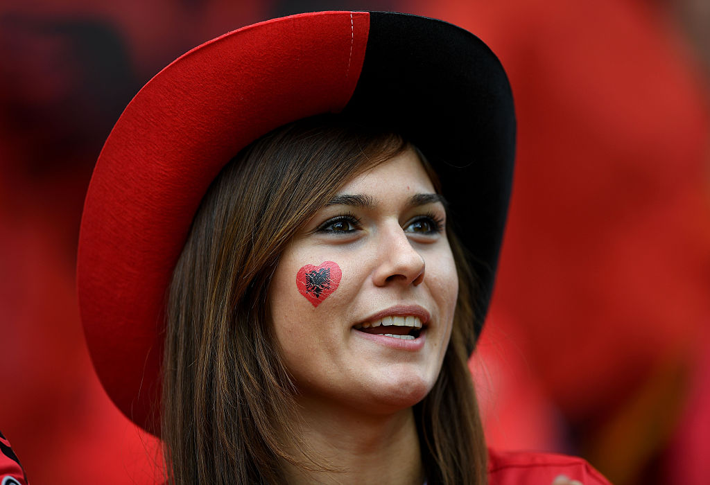 LENS, FRANCE - JUNE 11: An Albania supporter enjoys the atmosphere prior to the UEFA EURO 2016 Group A match between Albania and Switzerland at Stade Bollaert-Delelis on June 11, 2016 in Lens, France. (Photo by Shaun Botterill/Getty Images)