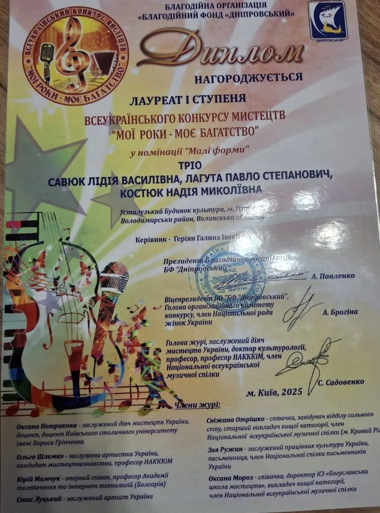 Колектив «Сузір’я» з Устилузької громади здобув дві перемоги на Всеукраїнському конкурсі мистецтв 3